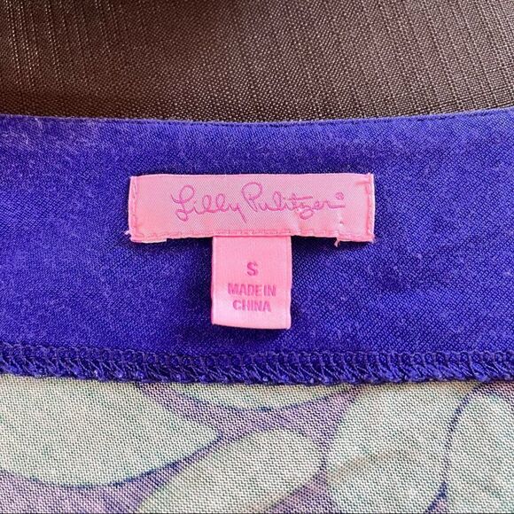 Lilly Pulitzer Dress S Modern One Sleeve Bare Shoulder Purple Aqua Jersey Silk - Picture 6 of 7
